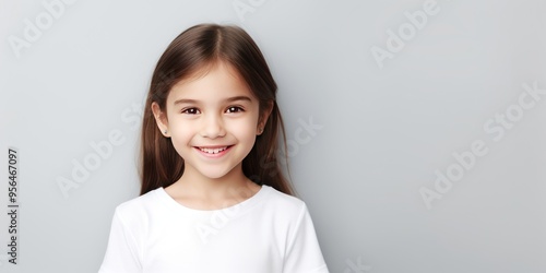 Gray background Happy european white child realistic person portrait of young beautiful Smiling child Isolated on Background Banner with copyspace blank