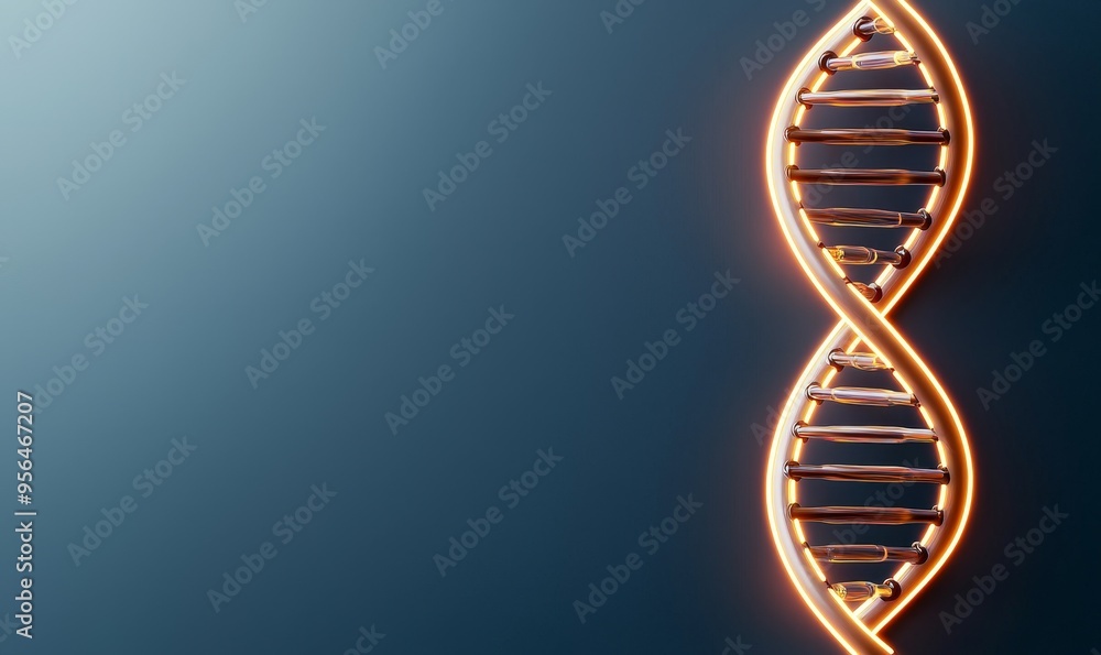 illuminated dna double helix 3d model with gradient blue background ...