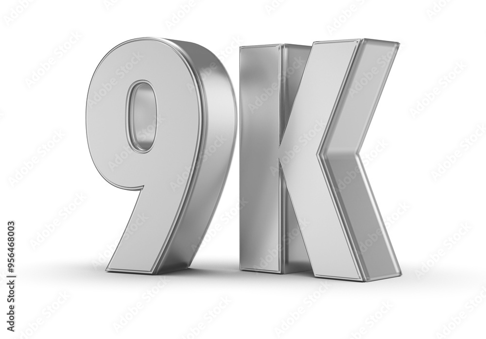 9k Followers Silver Number 3D Render 9k Followers Silver Number 3D Render
