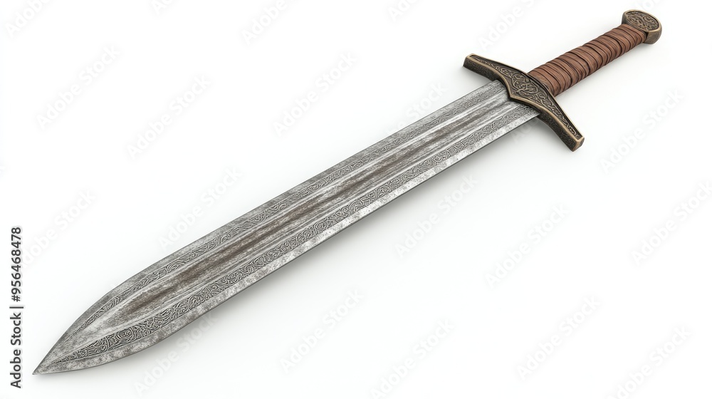 A beautifully crafted sword with intricate details on the blade and hilt. A beautifully crafted sword with intricate details on the blade and hilt.