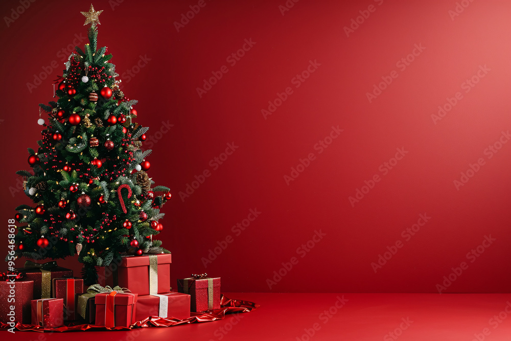 decorated christmas tree and red gifts decorated christmas tree and red gifts