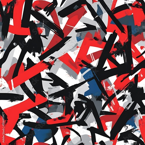 Urban Edge: Red, White, and Blue Abstract Graffiti Explosion 