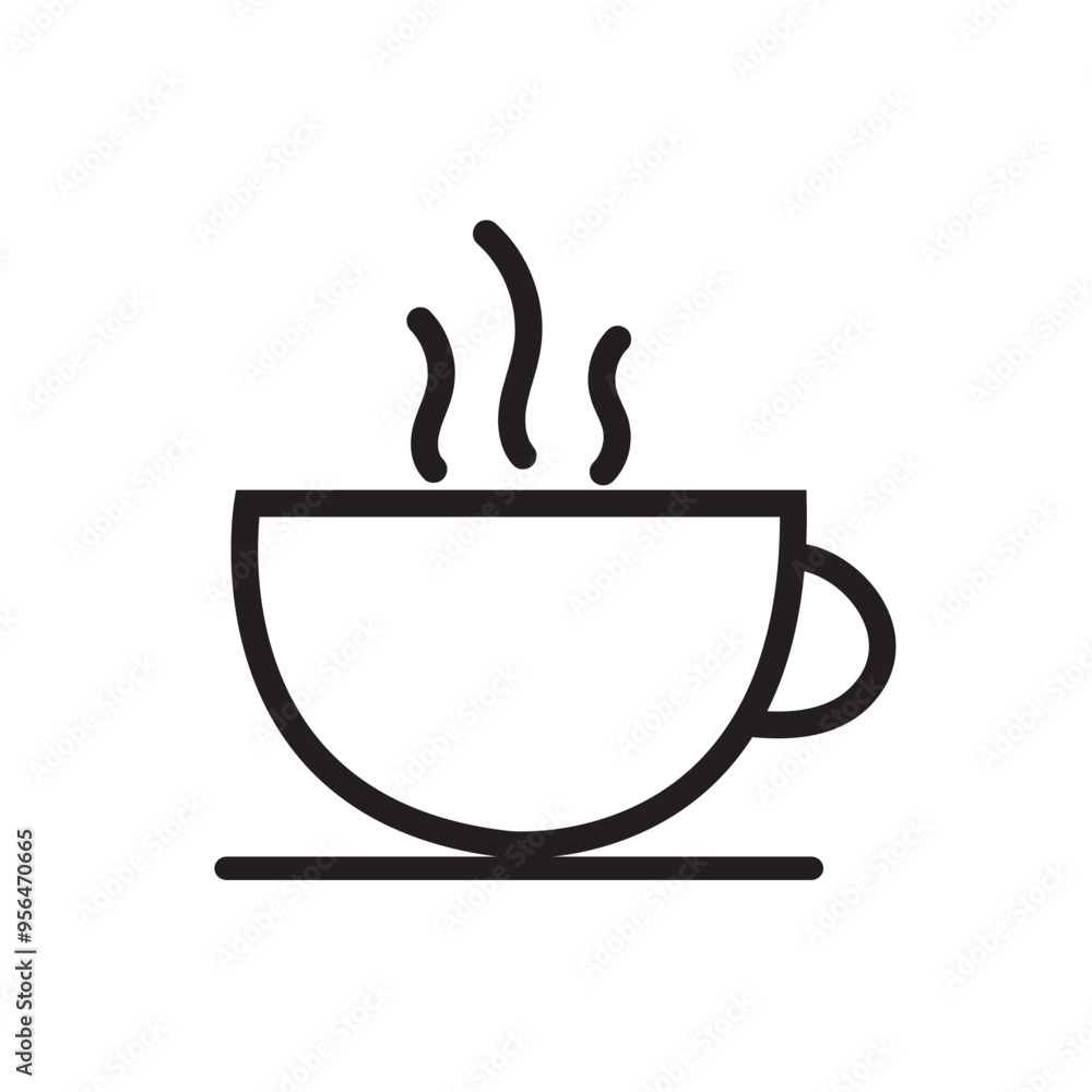 Coffee and tea cup outline icon isolated flat design vector illustration on white background. Coffee and tea cup outline icon isolated flat design vector illustration on white background.