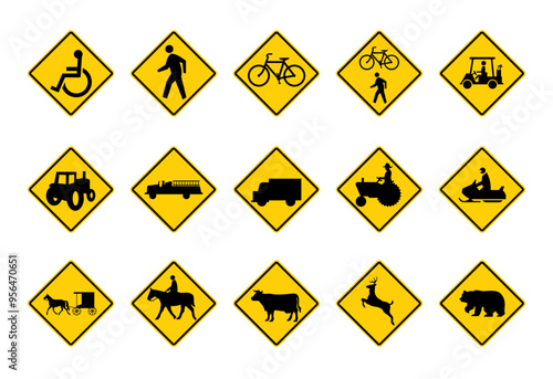 Traffic warning road yellow sign. Vector