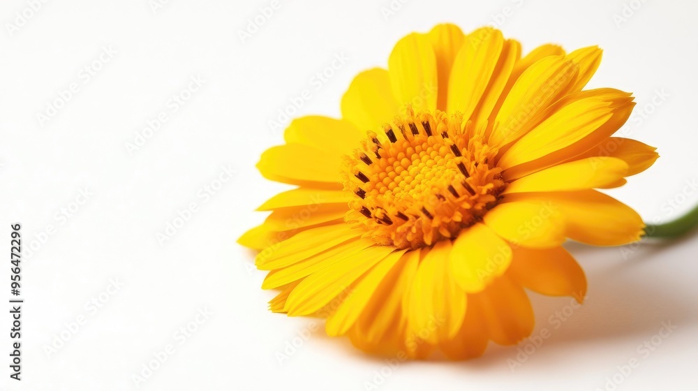 Single, bright yellow flower with delicate petals isolated on a white background. Single, bright yellow flower with delicate petals isolated on a white background.
