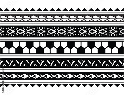 Polynesian tattoo tribal band design. Samoan tattoo tribal ornament border.
 Decorative seamless pattern.