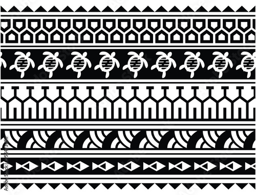 Polynesian pattern tribal tattoo border. Tribal tattoo geometric fore arm samoan band.Tattoo eps forearm samoan sleeve bracelet.Fabric seamless isolated hawaiian pattern on white background.