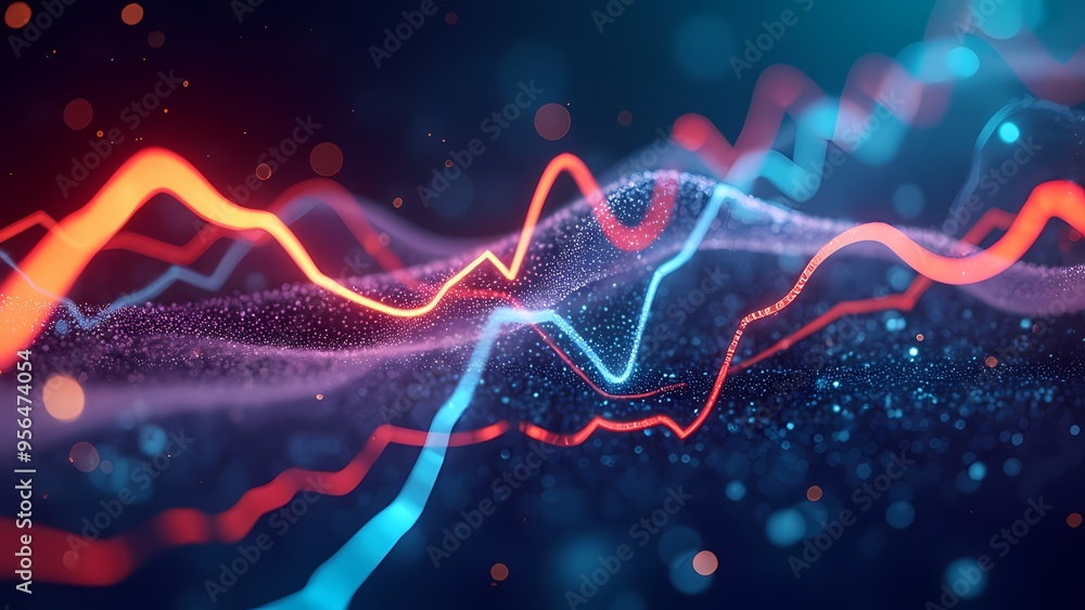 Glowing Neon Beams Forming Financial Market Analysis Visuals Glowing Neon Beams Forming Financial Market Analysis Visuals