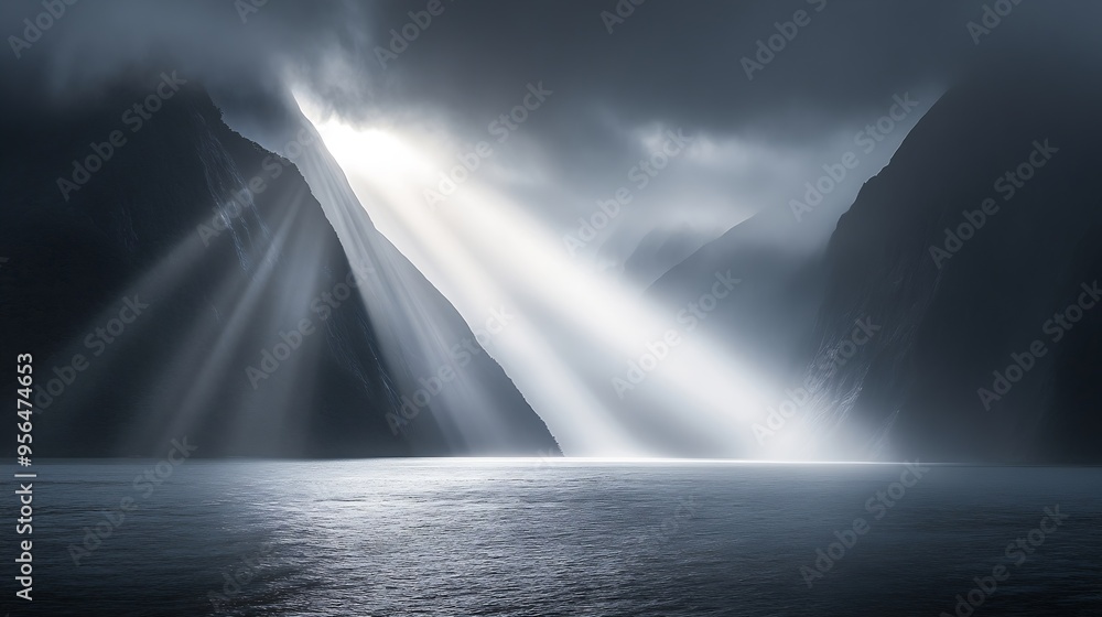 The sunbeam view with Mitre Peak Milford Sound New Zealand Fiordland national park : Generative AI The sunbeam view with Mitre Peak Milford Sound New Zealand Fiordland national park : Generative AI