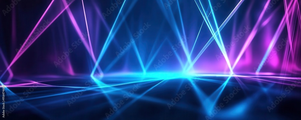 Abstract geometric light patterns, cool blue and purple tones, modern and stylish stage design Abstract geometric light patterns, cool blue and purple tones, modern and stylish stage design
