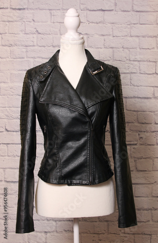 Vintage Vegan Leather Motorcycle Jacket on Dress Form photo