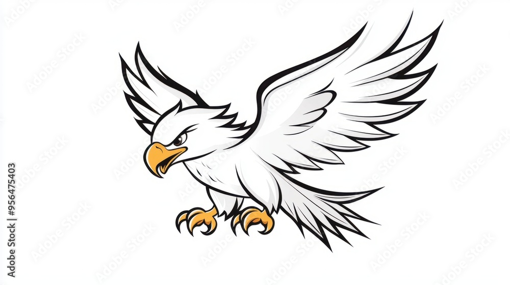 Obraz premium Majestic Soaring Eagle Outline Drawing - Wildlife Graphic on White Background