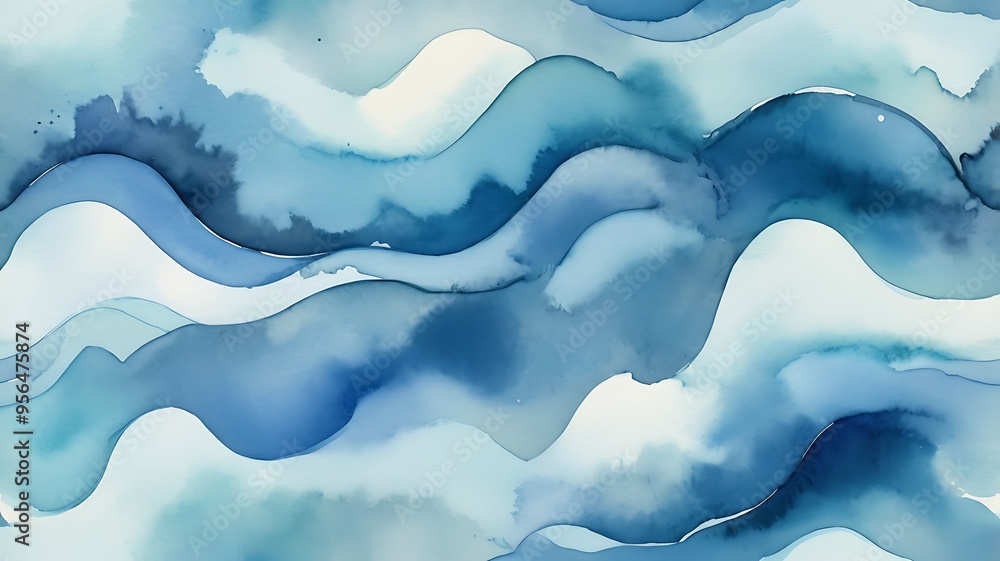 Obraz premium Abstract dirty watercolor background of a blue gradient color from dark blue to light blue diffused in the picture with white streaks 