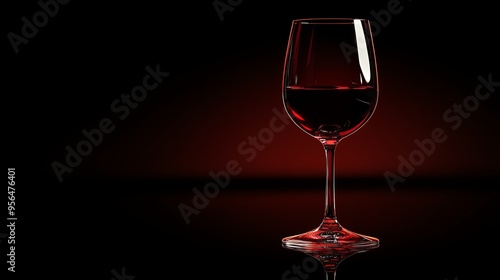 A single glass of red wine against a dark background with a red light.