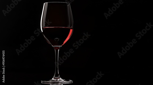 A glass of red wine on a black background.