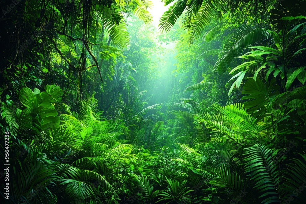 A Sunbeam Through the Lush Canopy of a Tropical Rainforest A Sunbeam Through the Lush Canopy of a Tropical Rainforest