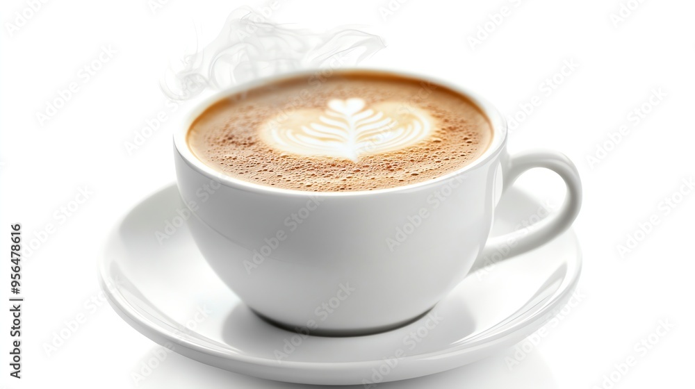 Fototapeta premium A steaming cup of cappuccino with latte art.