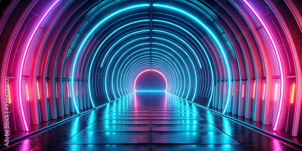 Futuristic portal tunnel with neon lines creating high-speed wave effect Futuristic portal tunnel with neon lines creating high-speed wave effect