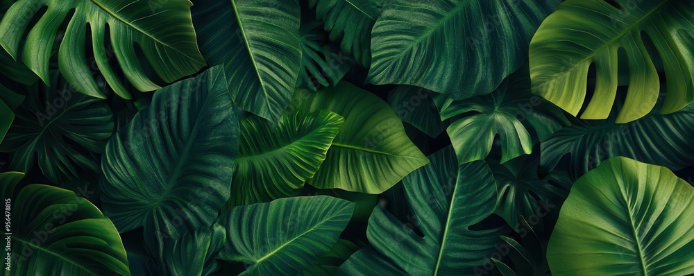 Jungle leaves with depth effect, flat design, top view, rainforest theme, 3D render, Triadic Color Scheme Jungle leaves with depth effect, flat design, top view, rainforest theme, 3D render, Triadic Color Scheme