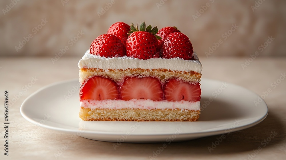 Strawberry cake on a white plate called Erdbeer Schnitte a local speciality Wissen Germany : Generative AI Strawberry cake on a white plate called Erdbeer Schnitte a local speciality Wissen Germany : Generative AI