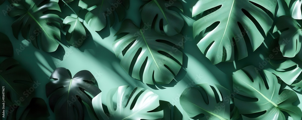 Monstera leaf shadow pattern repeat design, flat design, front view, tropical escape theme, 3D render, Complementary Color Scheme Monstera leaf shadow pattern repeat design, flat design, front view, tropical escape theme, 3D render, Complementary Color Scheme