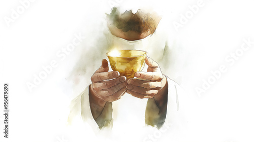 Communion sacred sacrament where believers partake of bread and wine, symbolizing body and blood Jesus Christ, and reaffirming their faith and commitment their religion through this holy rite. photo