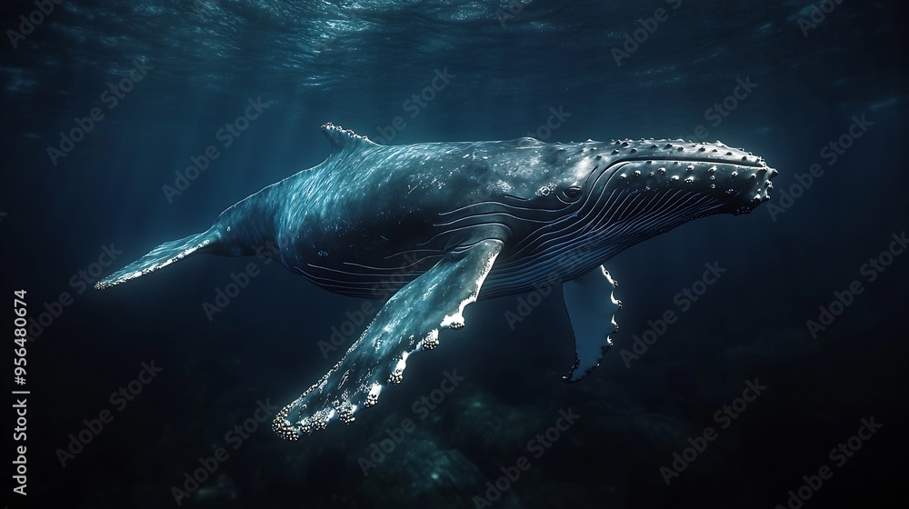 Fototapeta premium Humpback whale in its full glory around the Pacific Ocean : Generative AI