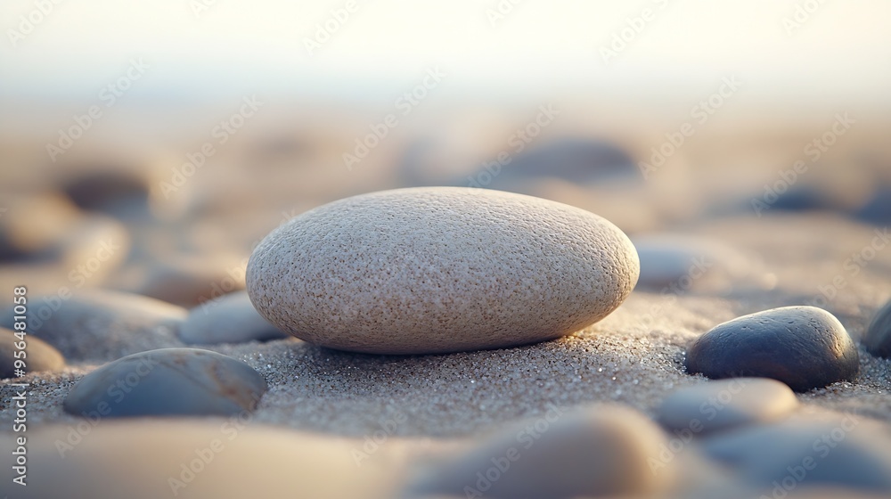 One light stone isolated on white Sea pebble : Generative AI One light stone isolated on white Sea pebble : Generative AI