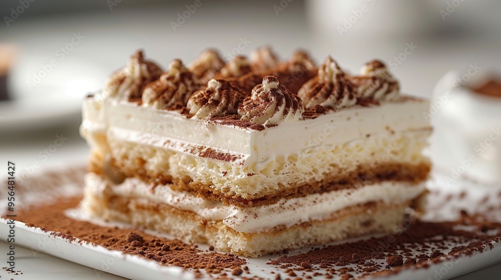 Tiramisu Dessert Close-Up on a White Plate Tiramisu Dessert Close-Up on a White Plate