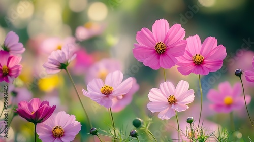 Cosmos flowers blooming in gardenpink cosmos flower blooming in the fieldPink Cosmos bipinnatus or Mexican aster : Generative AI photo