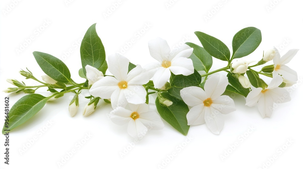 White jasmine flowers with green leaves. White jasmine flowers with green leaves.