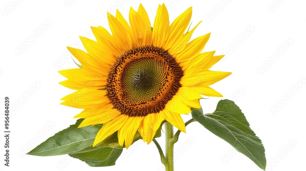 Fototapeta premium A single sunflower with yellow petals and a brown center.