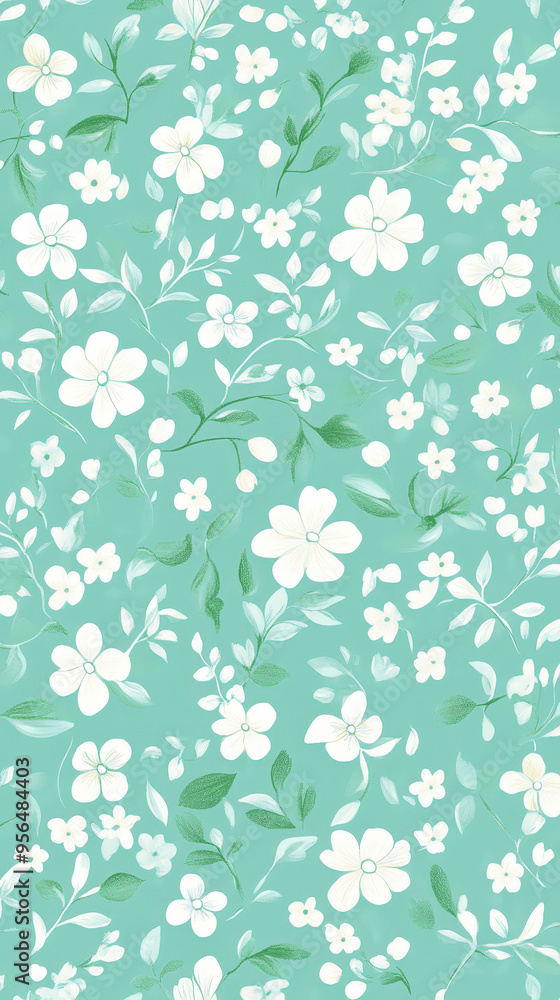 Aesthetic modern pattern with small boho flowers, white and pastel green colors, invitation template. Generative AI Aesthetic modern pattern with small boho flowers, white and pastel green colors, invitation template. Generative AI
