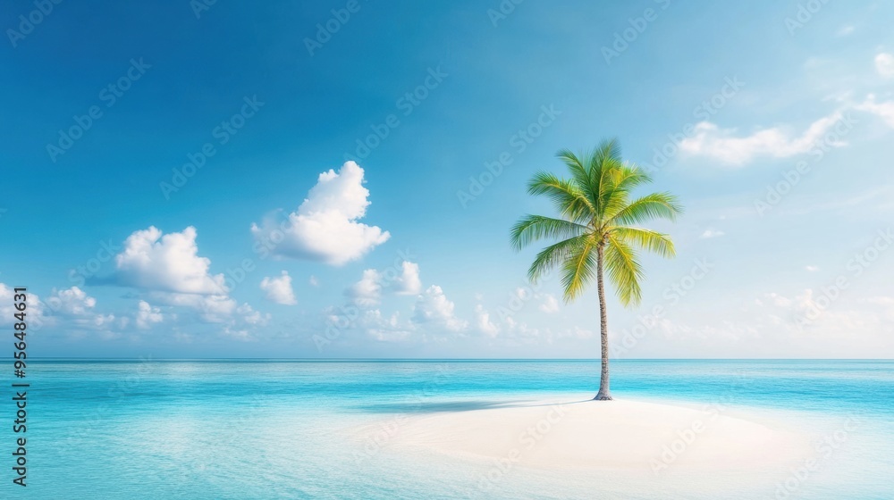 a remote island with turquoise waters and a solitary palm tree, symbolizing isolation and paradise a remote island with turquoise waters and a solitary palm tree, symbolizing isolation and paradise