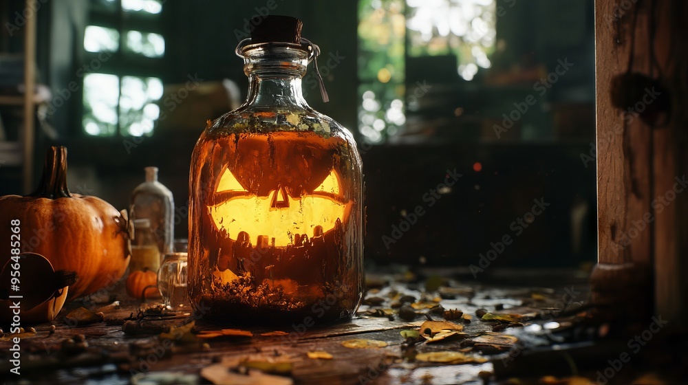 Halloween in a Glass Bottle. AI generated illustration Halloween in a Glass Bottle. AI generated illustration