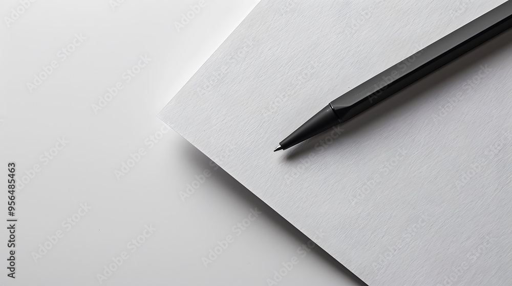 A black pen rests on a blank sheet of paper, ready for writing or drawing. A black pen rests on a blank sheet of paper, ready for writing or drawing.