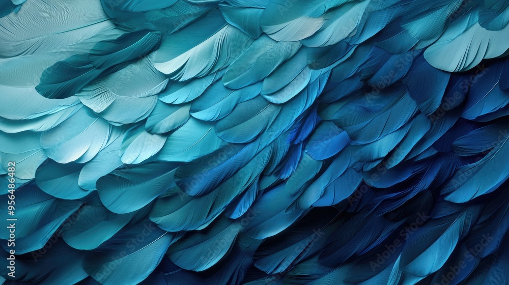 Fototapeta premium An abstract pattern created with overlapping feathers in various shades of blue and green