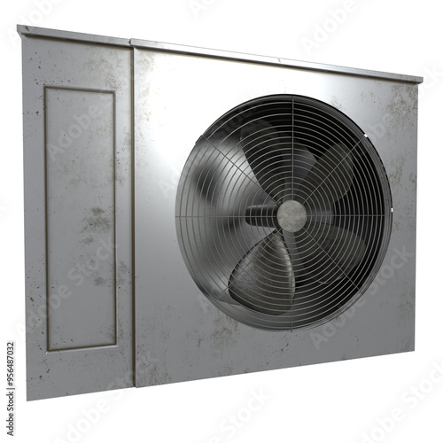 3D rendering of an industrial wall fan with a vintage metal design