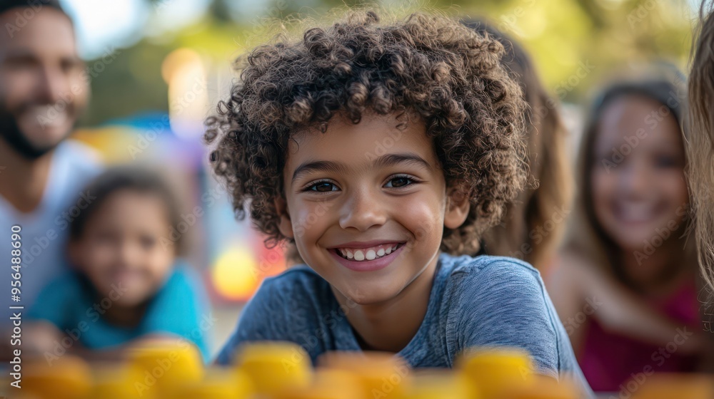 Interracial family enjoying a day at a community fair, with children playing games and parents watching proudly, fostering unity and joy. Interracial family enjoying a day at a community fair, with children playing games and parents watching proudly, fostering unity and joy.