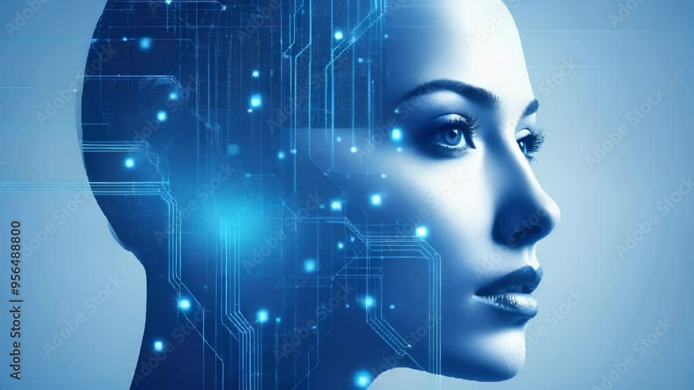 Digital Future Portrait with Circuit Board Background Digital Future Portrait with Circuit Board Background