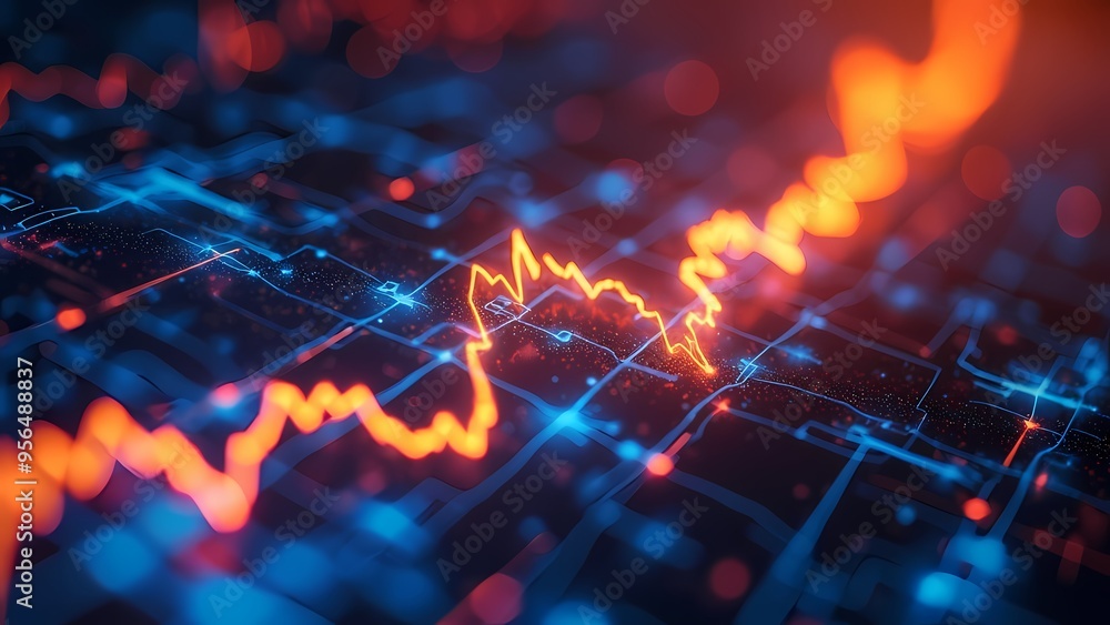 Glowing Neon Beams Representing Financial Data Visualizations Glowing Neon Beams Representing Financial Data Visualizations