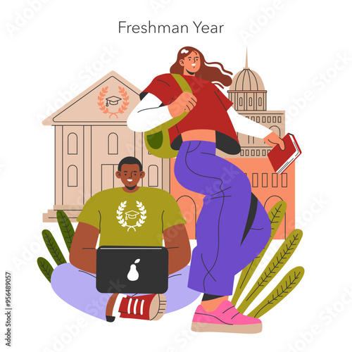 Freshman Year. Flat Vector Illustration