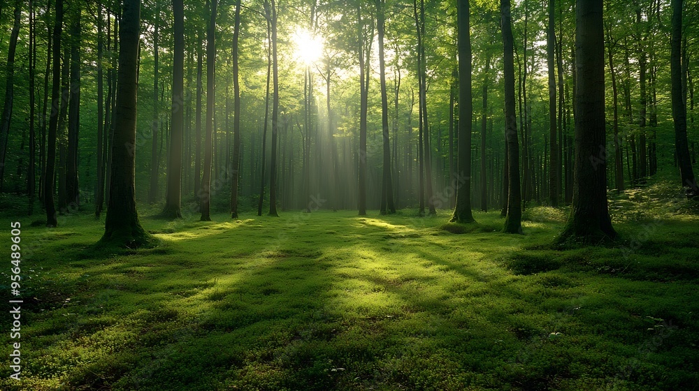 Naklejka premium green woods panorama natural landscape : Generative AI