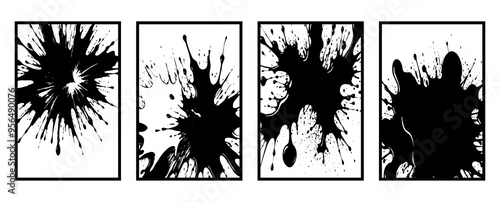 Set of 4 Abstract black and white pattern. For use in graphics. Minimalist illustration for printing on wall decorations