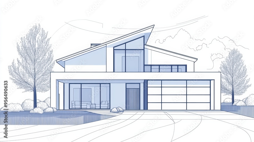 A minimalist line pattern highlights a beautiful house, blending modern design with simple, elegant lines. A minimalist line pattern highlights a beautiful house, blending modern design with simple, elegant lines.