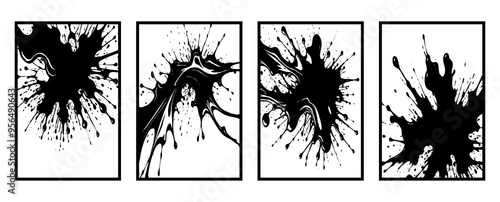 Set of 4 Abstract black and white pattern. For use in graphics. Minimalist illustration for printing on wall decorations