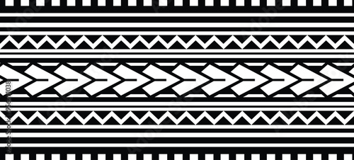 Polynesian tattoo tribal band design. Samoan tattoo tribal ornament border. Decorative seamless pattern.