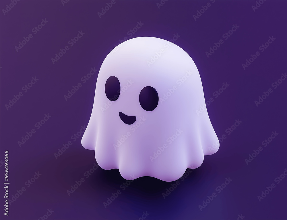 Cute 3D Render of a Smiling Ghost on a Dark Purple Background, Perfect for Halloween-Themed Designs Cute 3D Render of a Smiling Ghost on a Dark Purple Background, Perfect for Halloween-Themed Designs