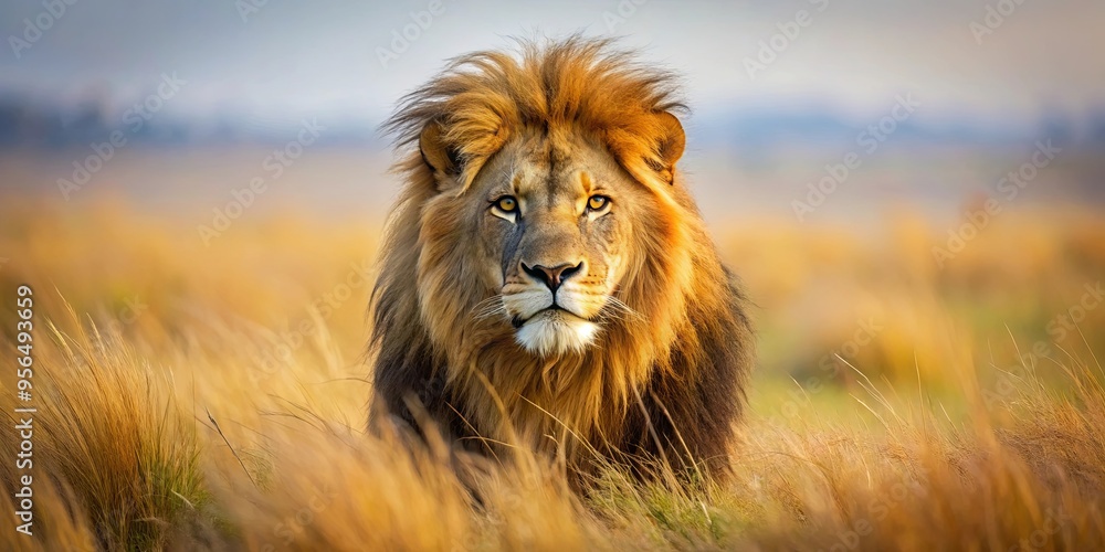 Majestic lion in the African savannah displaying raw power and intricate details Majestic lion in the African savannah displaying raw power and intricate details