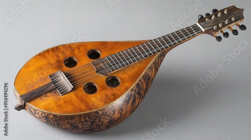 Lute pearshaped body detailed soundholes and rich wood tones photo